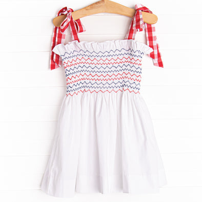 Patriotic Picnic Smocked Dress, Red