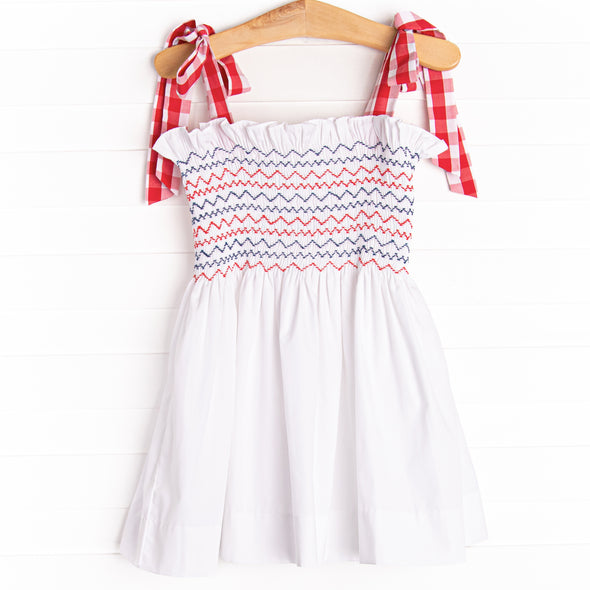 Patriotic Picnic Smocked Dress, Red