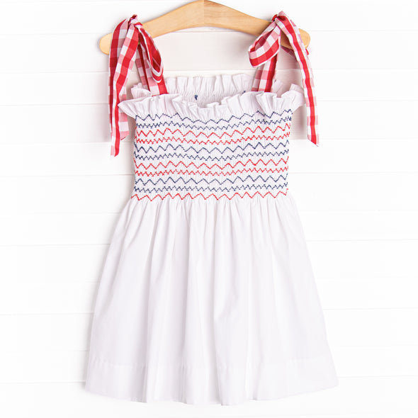 Patriotic Picnic Smocked Dress, Red