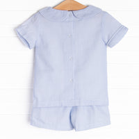 Simple Seersucker Short Set, Blue
