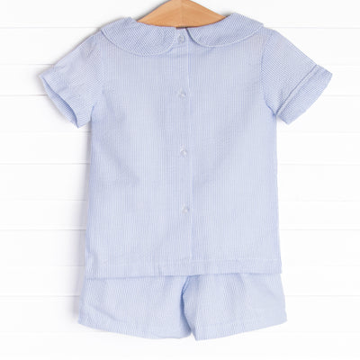 Simple Seersucker Short Set, Blue