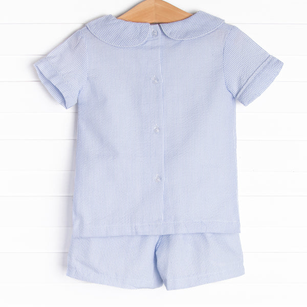 Simple Seersucker Short Set, Blue