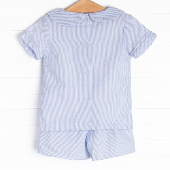 Simple Seersucker Short Set, Blue