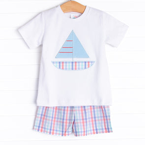 Sail On, Sailor Applique Short Set, Blue