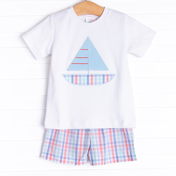 Sail On, Sailor Applique Short Set, Blue