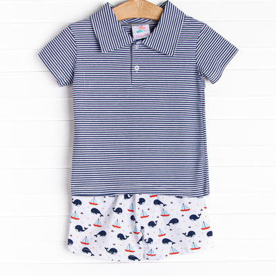 Oh Whale Short Set, Blue