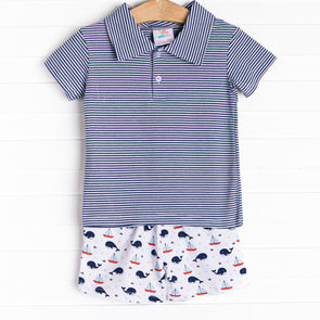 Oh Whale Short Set, Blue