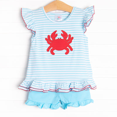 Cutest Crab Short Set, Blue