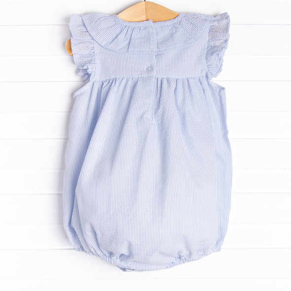 Simple Seersucker Ruffle Bubble, Blue