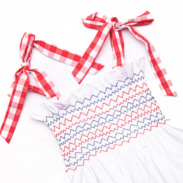 Patriotic Picnic Smocked Dress, Red