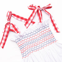 Patriotic Picnic Smocked Bloomer Set, Red