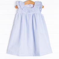 Simple Seersucker Ruffle Dress, Blue