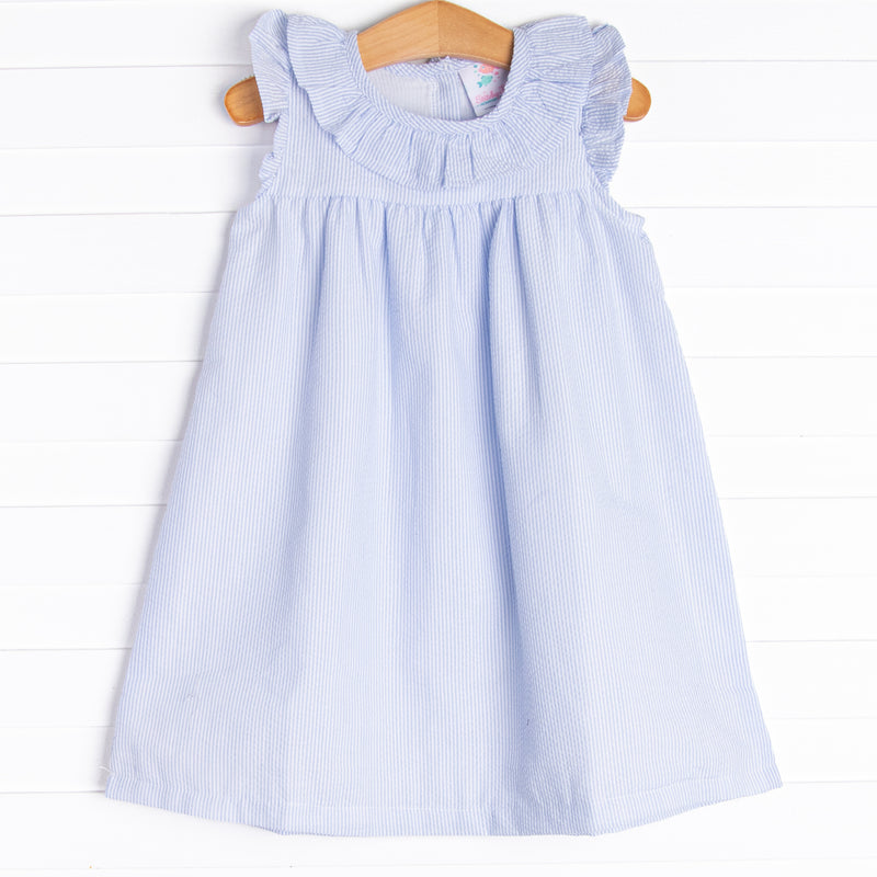 Simple Seersucker Ruffle Dress, Blue – Stitchy Fish