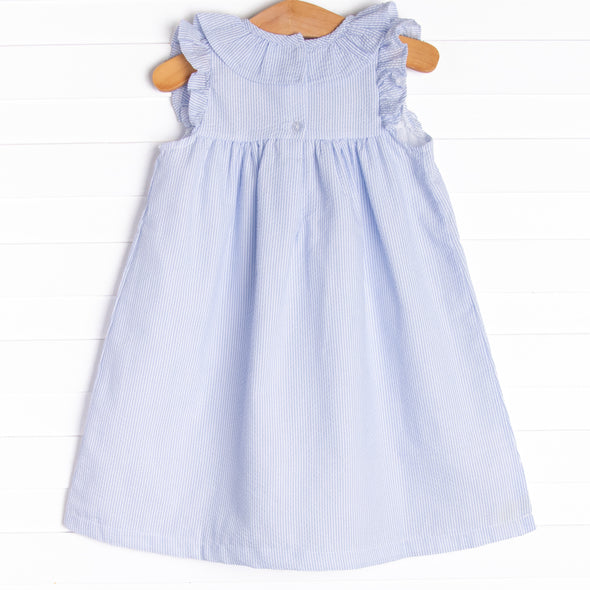 Simple Seersucker Ruffle Dress, Blue