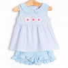 Gerbera Gal Applique Ruffle Short Set, Blue