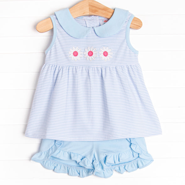 Gerbera Gal Applique Ruffle Short Set, Blue