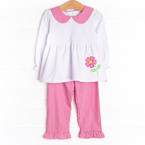 Sweet Stems Applique Ruffle Pant Set, Pink