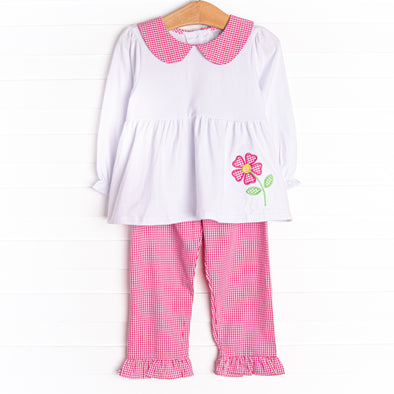 Sweet Stems Applique Ruffle Pant Set, Pink
