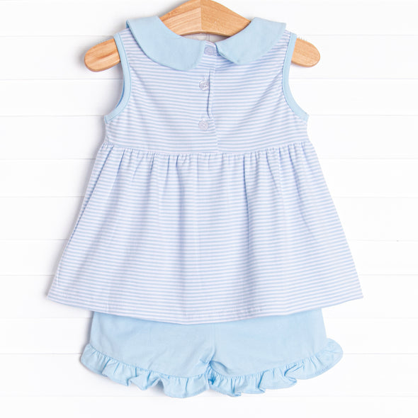 Gerbera Gal Applique Ruffle Short Set, Blue