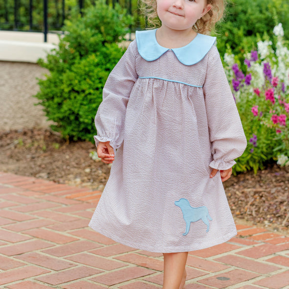 Fetch Friend Applique Dress, Tan Stripe
