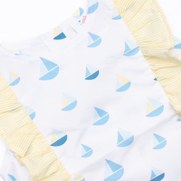 Sea Time Sails Ruffle Dress, Blue