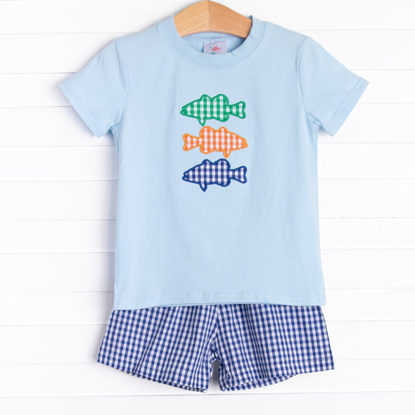 Bass Buds Applique Short Set, Blue