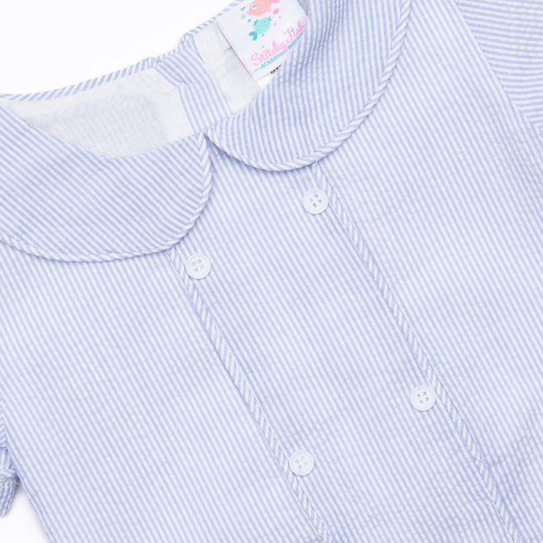Simple Seersucker Short Set, Blue