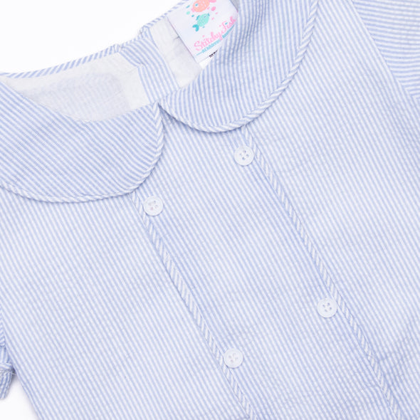 Simple Seersucker Short Set, Blue