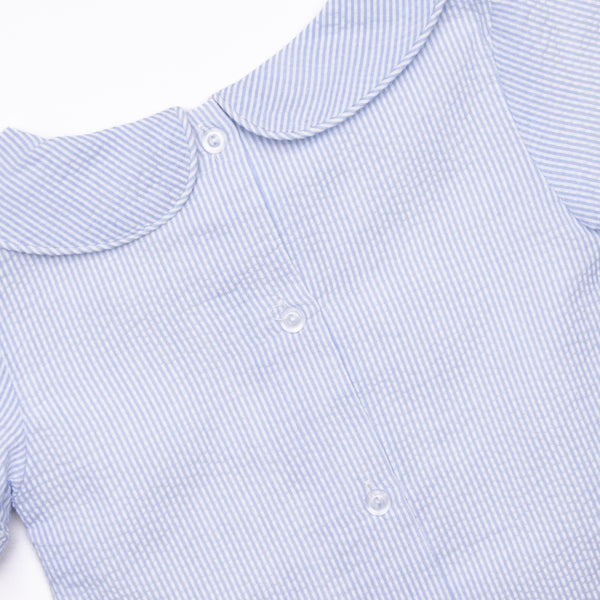 Simple Seersucker Short Set, Blue