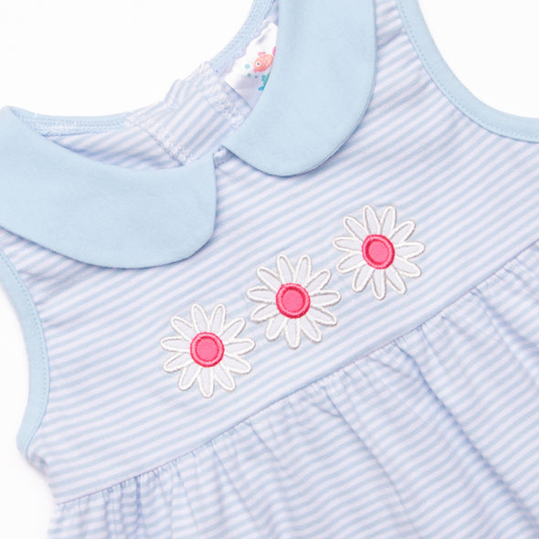 Gerbera Gal Applique Ruffle Short Set, Blue