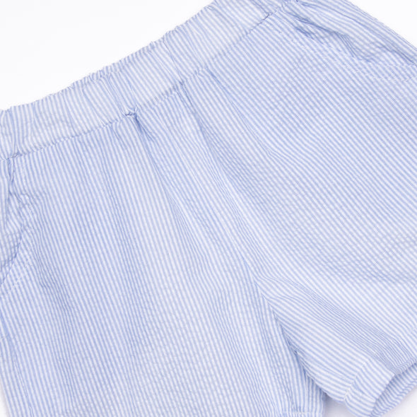 Simple Seersucker Short Set, Blue
