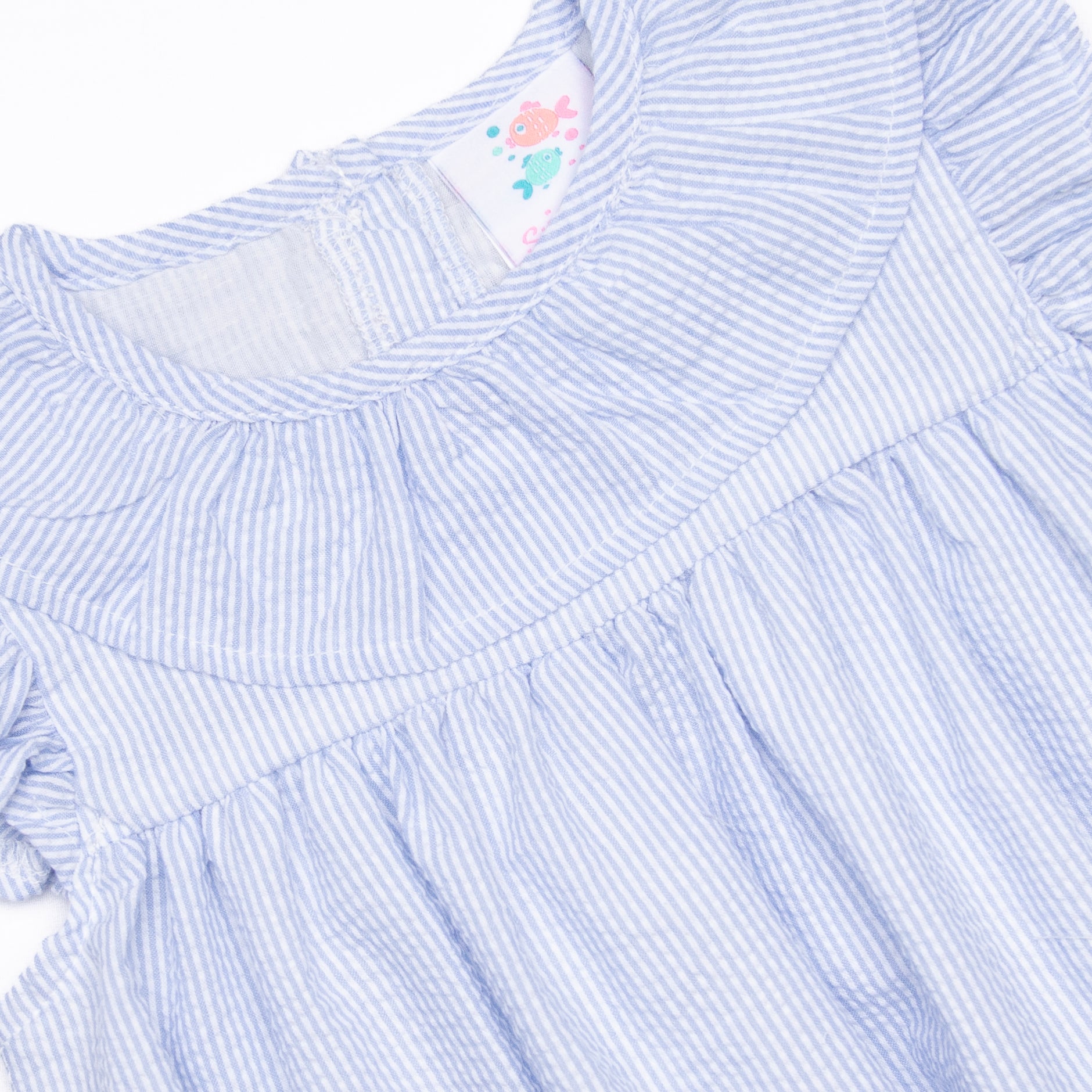 Simple Seersucker Ruffle Dress, Blue Stitchy Fish Simple Seersucker Ruffle Dress, Blue Stitchy Fish