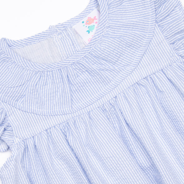 Simple Seersucker Ruffle Dress, Blue