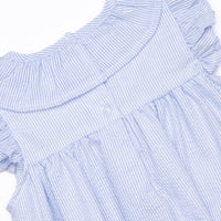 Simple Seersucker Ruffle Dress, Blue