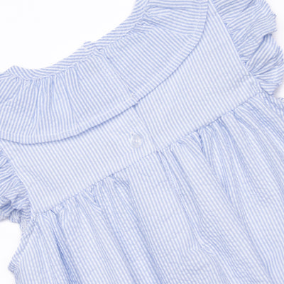 Simple Seersucker Ruffle Dress, Blue
