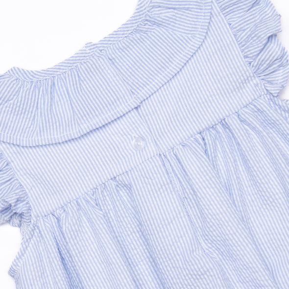 Simple Seersucker Ruffle Dress, Blue