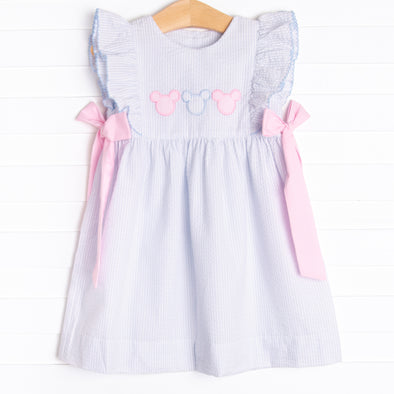 Little Mouse Trio Applique Dress, Blue