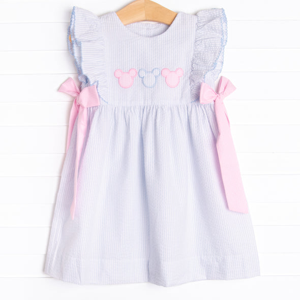 Little Mouse Trio Applique Dress, Blue