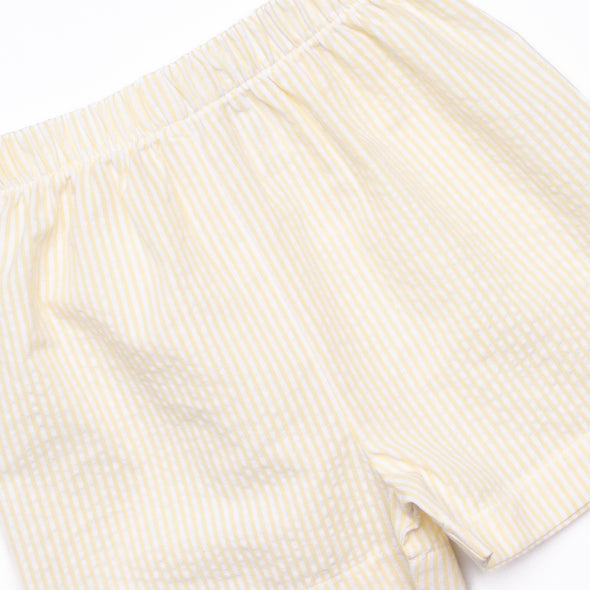 Whale's Tail Smocked Short Set, Yellow Seersucker