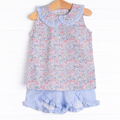 Felicity Florals Woven Ruffle Short Set, Blue