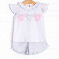 Little Mouse Trio Ruffle Short Set, Blue