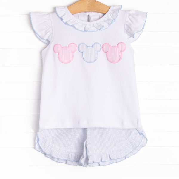 Little Mouse Trio Ruffle Short Set, Blue
