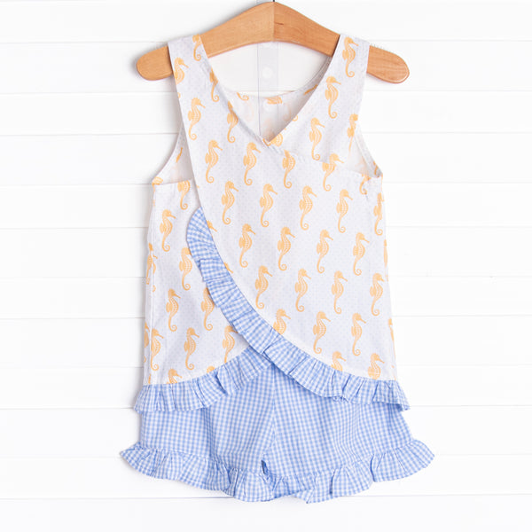 Saltwater Seahorse Ruffle Short Set, Blue