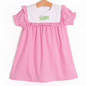 Gingham Gator Applique Dress, Pink