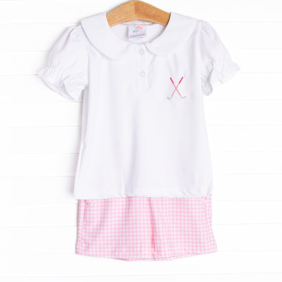 Caddy Cutie Embroidered Short Set, Pink