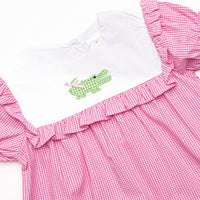 Gingham Gator Applique Dress, Pink