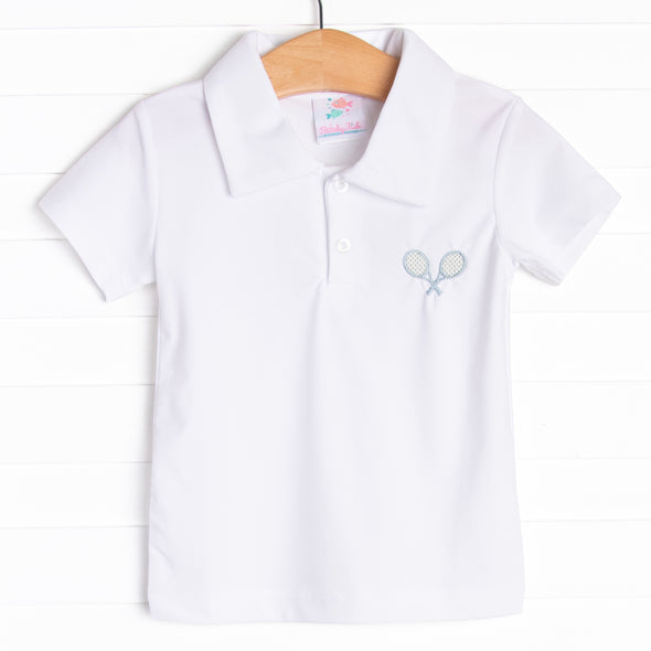 Tennis Time Embroidered Top, White