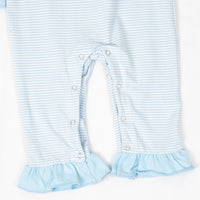 Dabbling Ducky Applique Ruffle Romper, Blue Stripe