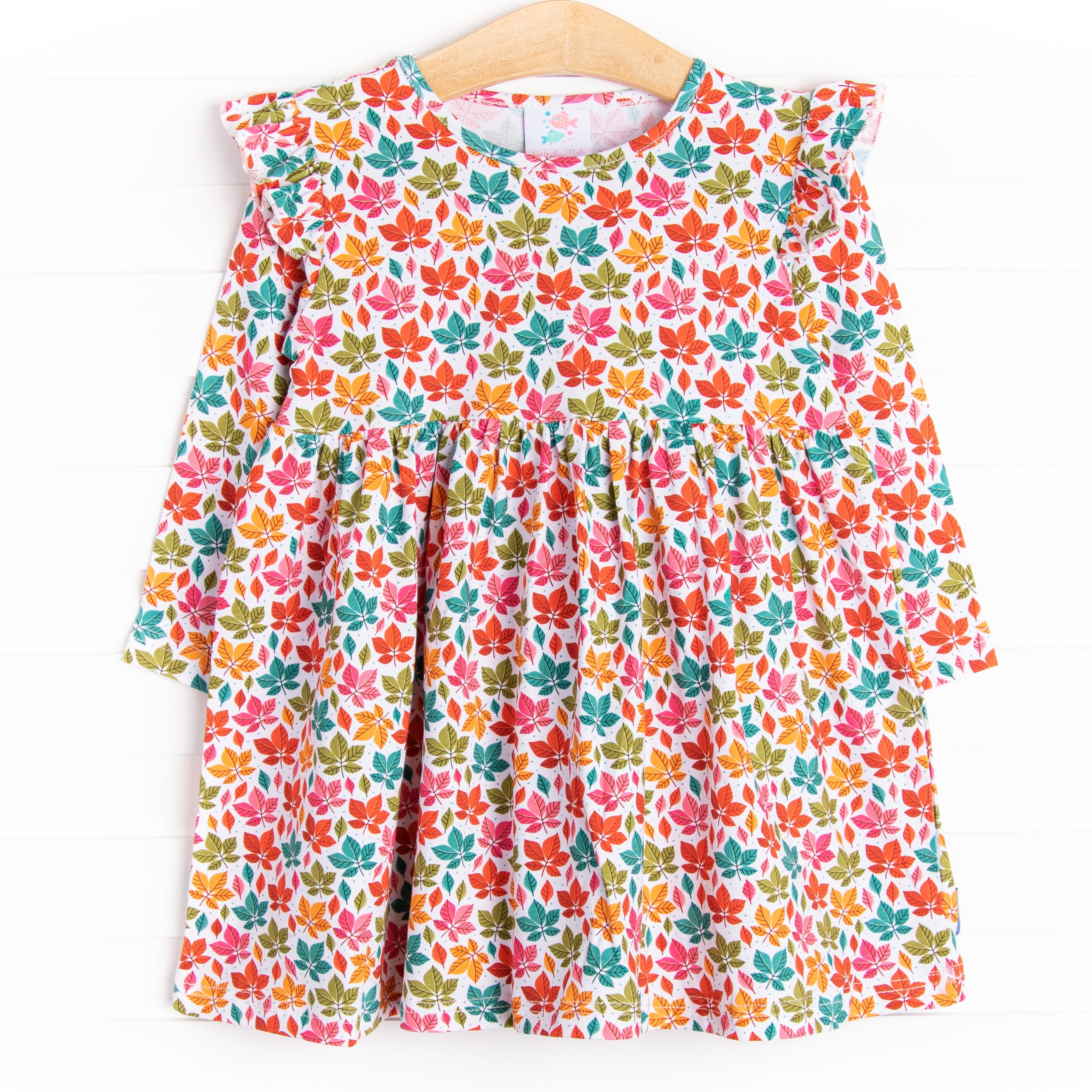 Girl's Fall Leaves Dress in Orange Size 4T | Stitchy Fish Girl's Fall Leaves Dress in Orange Size 4T | Stitchy Fish
