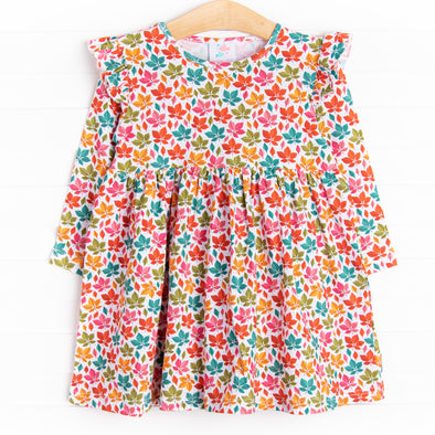 Girl's Fall Leaves Dress in Orange Size 4T | Stitchy Fish Girl's Fall Leaves Dress in Orange Size 4T | Stitchy Fish